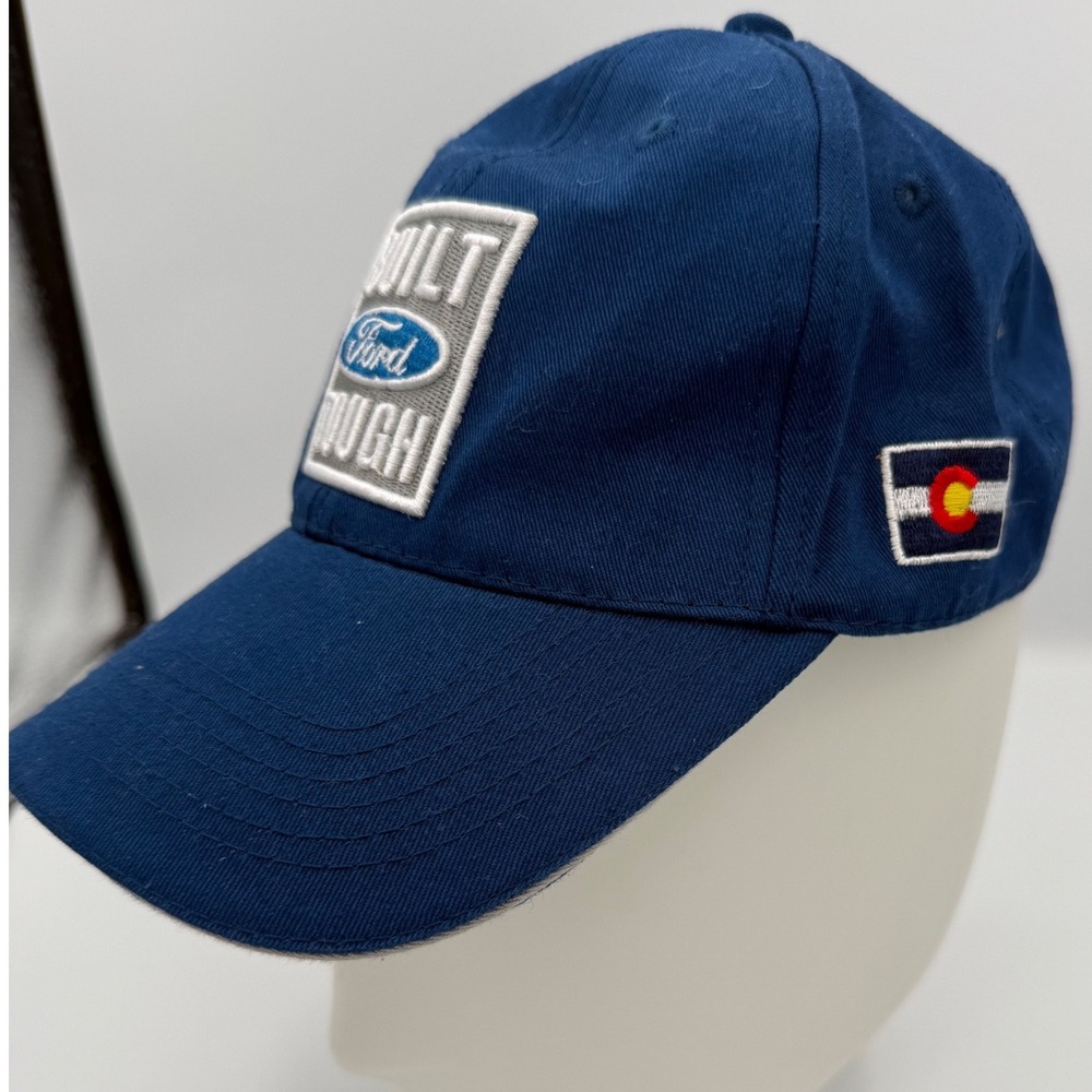 Ford Built Tough Trucker‎ Hat Navy Blue Colorado Flag Patch Mens Adjustable